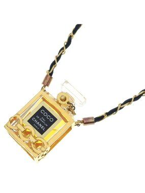 Chanel Perfume Bottle Chain Necklace Pendant Gold Black